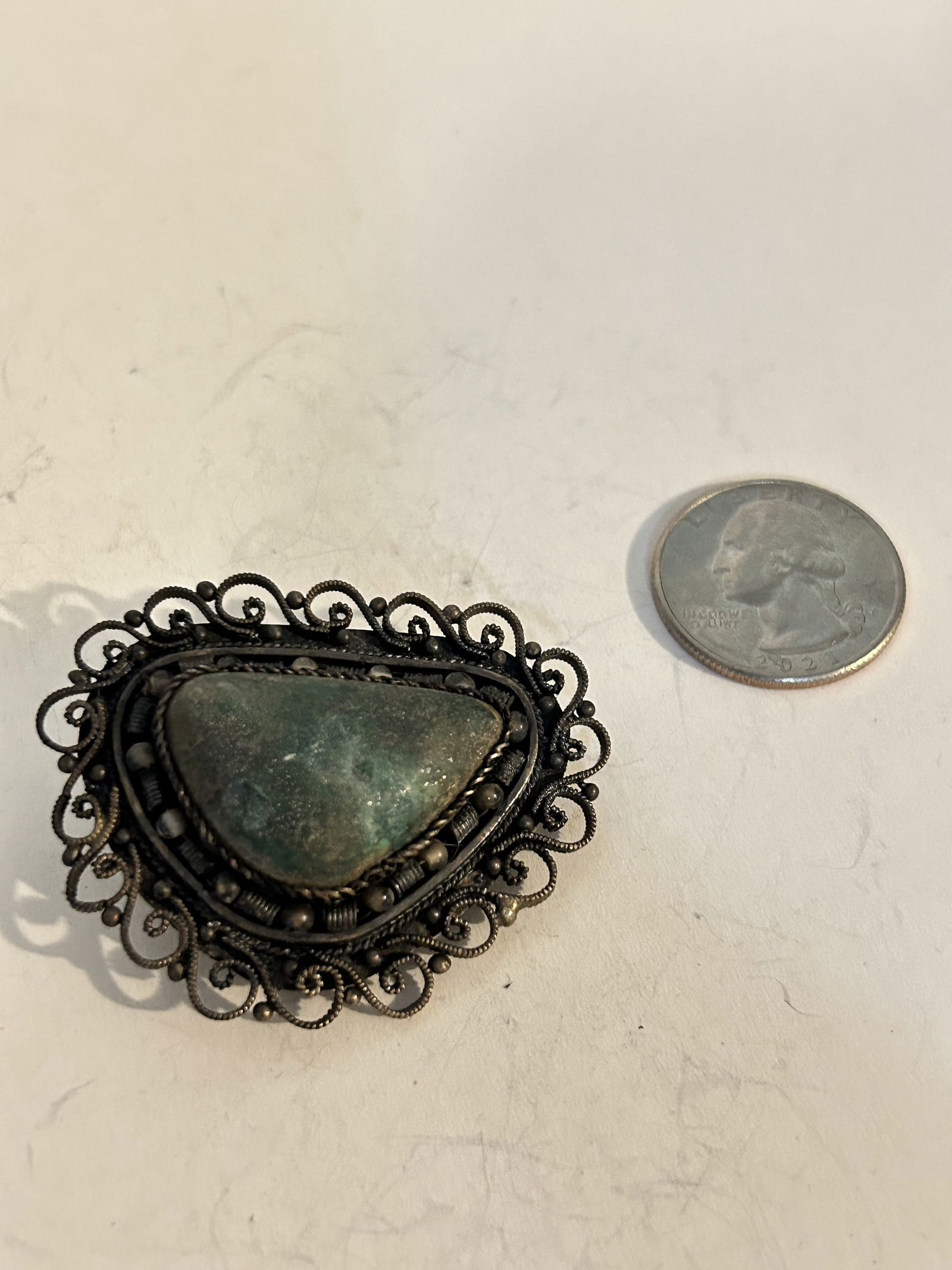 Vintage Sterling Silver Malachite Brooch pendant (1 of 5)