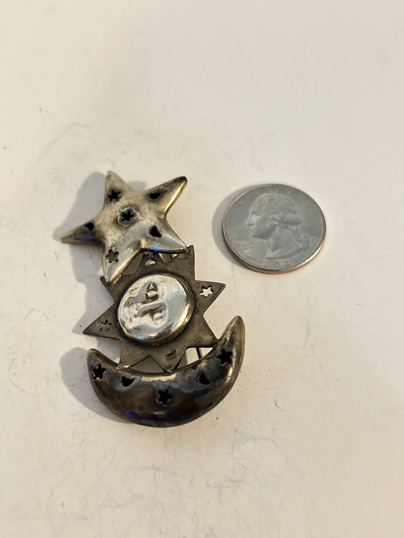 Vintage Sterling Silver Navajo sun moon stars Brooch nice 22 grams (1 of 5)