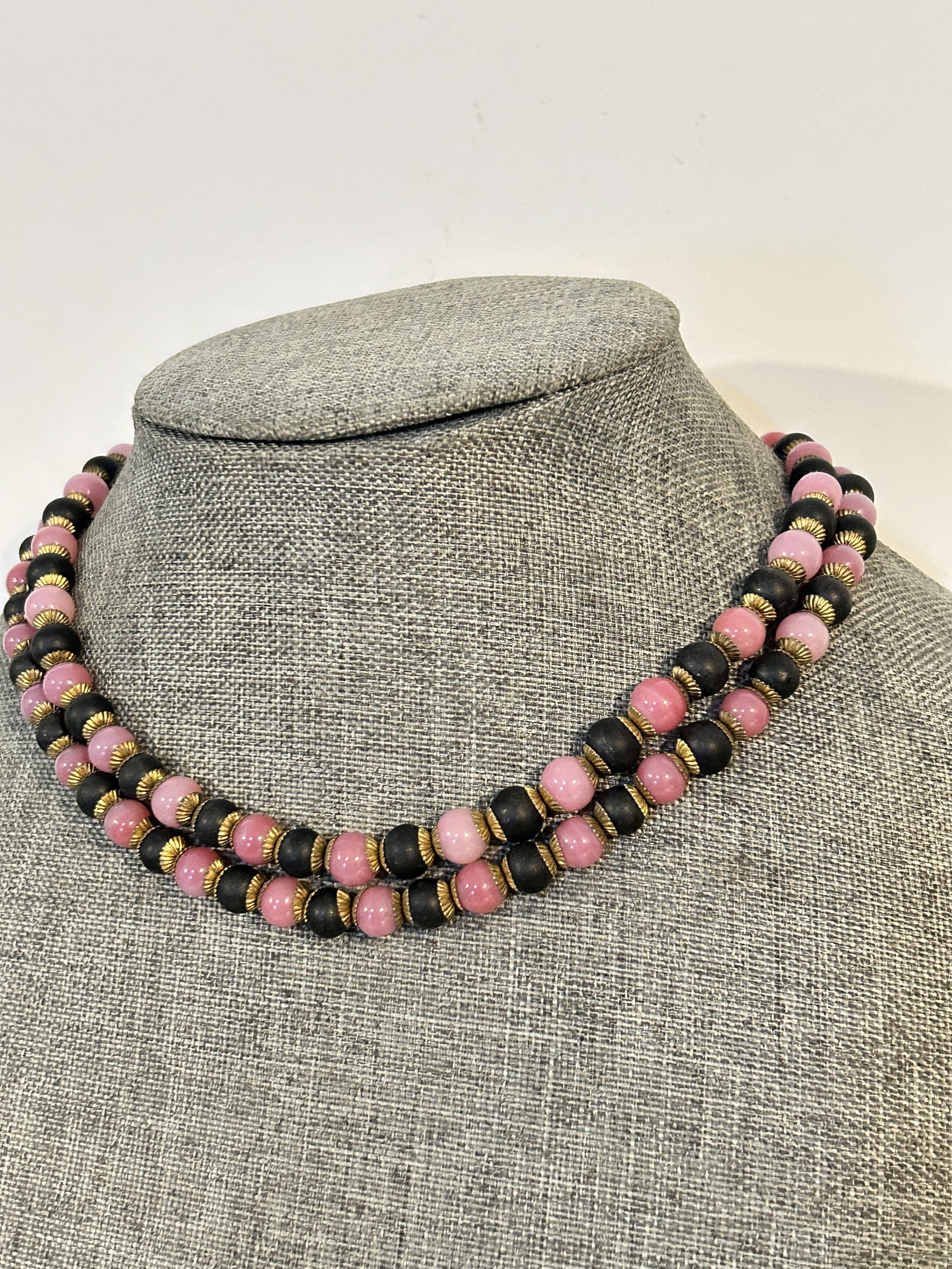 Vintage early 1900s beaded purple brass double strand Necklace 14" (1 of 5)