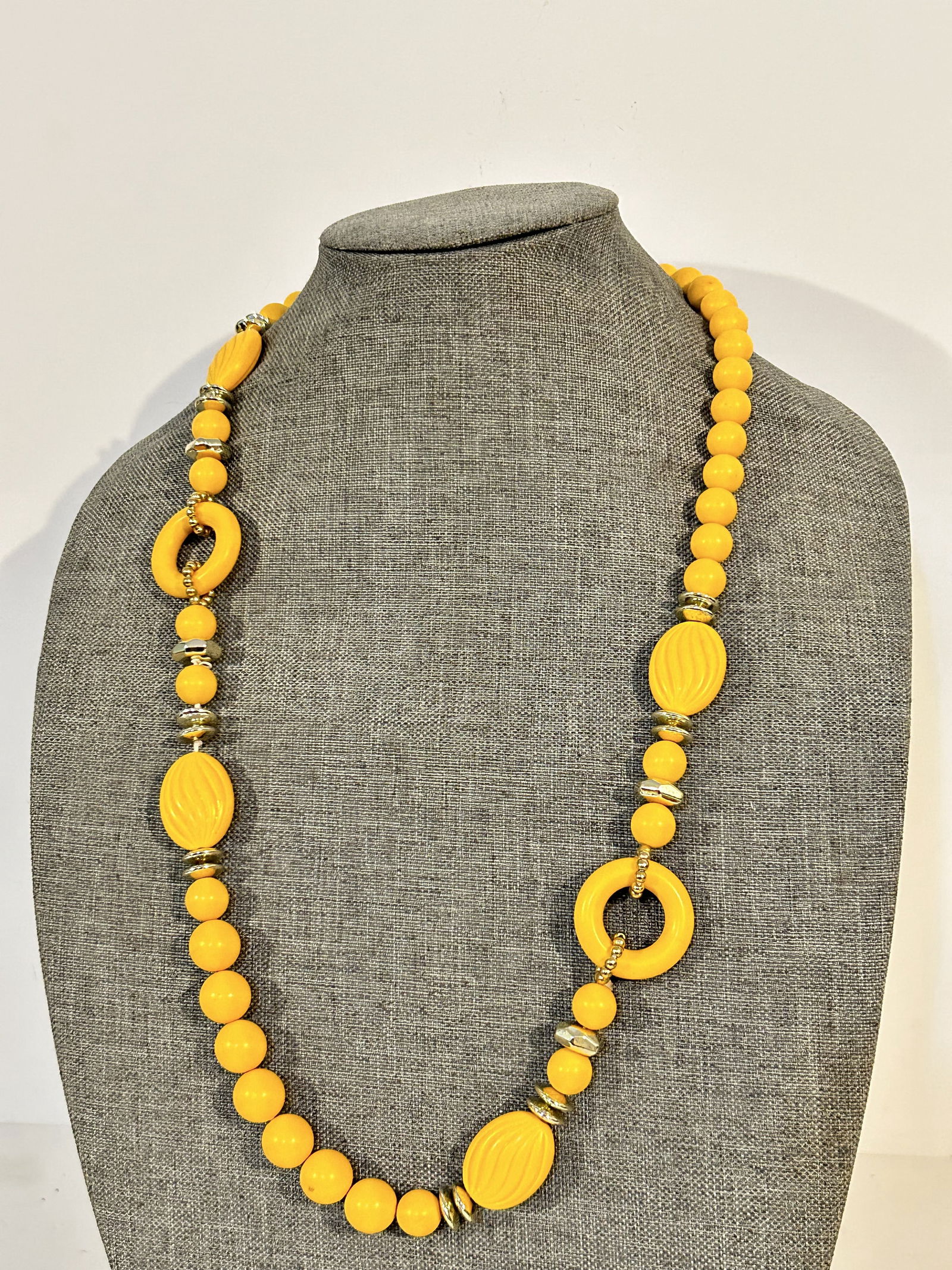 Vintage yellow beaded statement Necklace 30" (1 of 4)