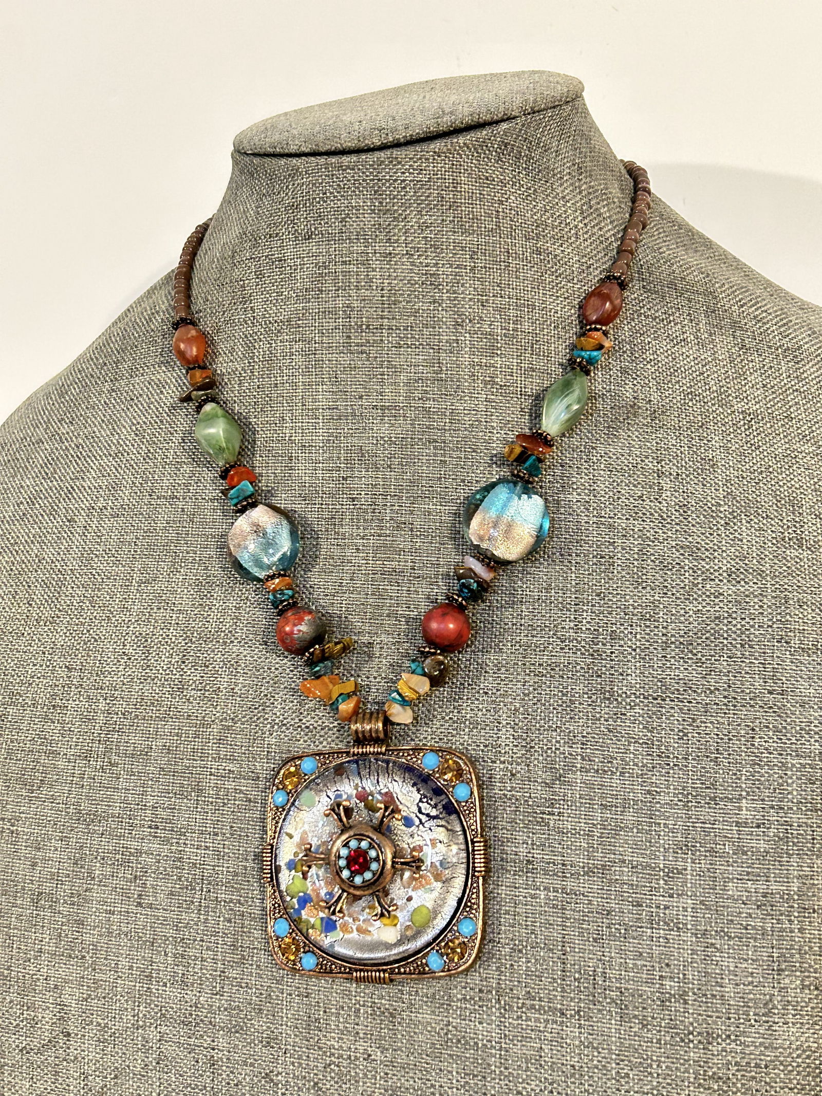 vintage glass murano beaded statement pendant necklace 19" (1 of 5)