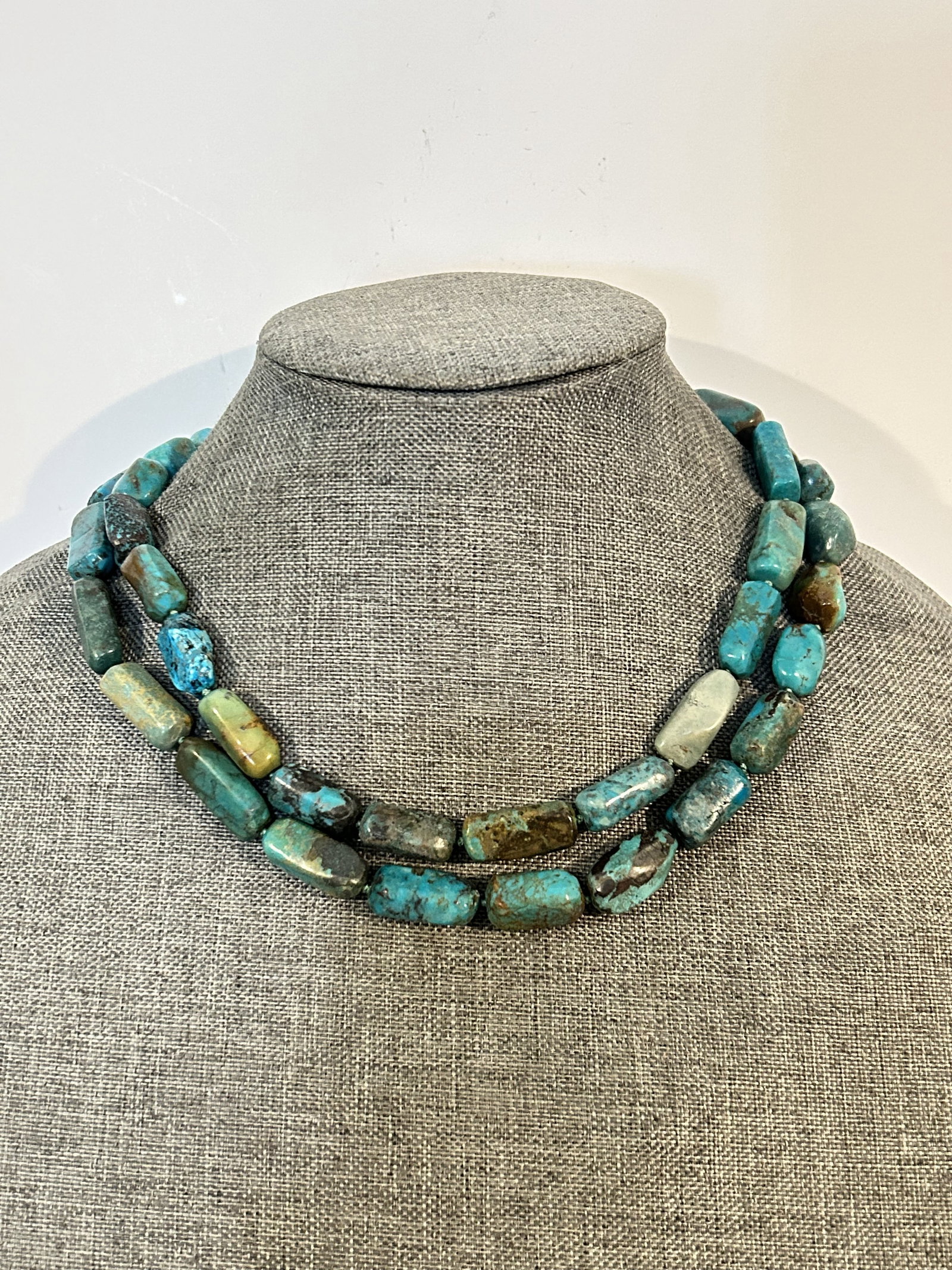 vintage sterling silver turquoise necklace beaded 37": vintage sterling silver turquoise necklace beaded 37" Please view all photos as they are part of the description and condition of this Item, Feel free to contact me with questions or picture requests!