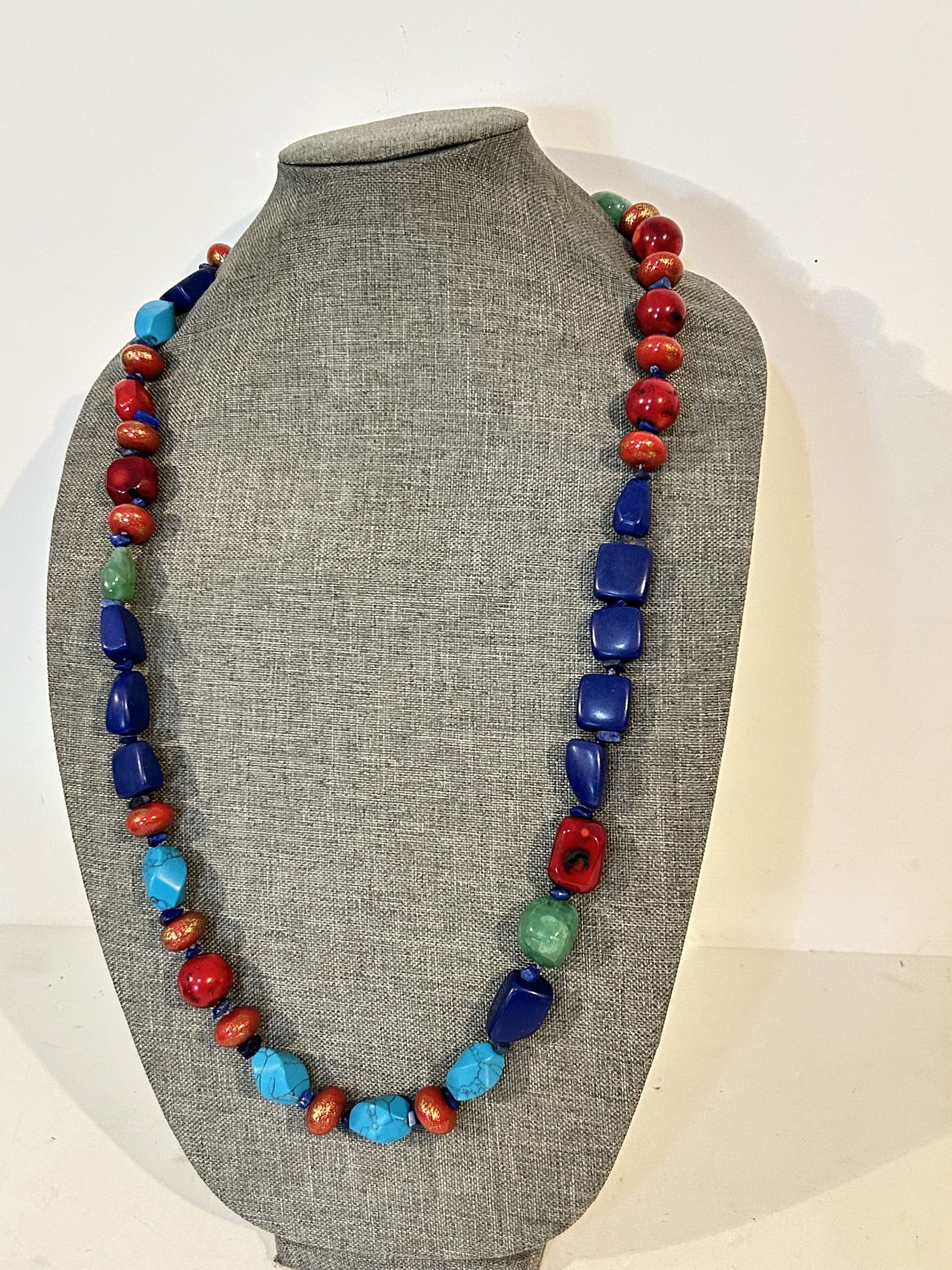 Vintage multi gemstone beaded turqouise Necklace 34" (1 of 5)
