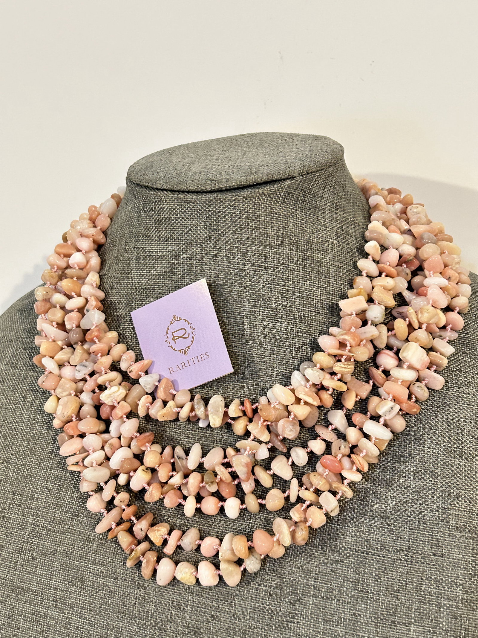 Vintage HSN Rarities Multi Strand Pink Opal Necklace 16": Vintage HSN Rarities Multi Strand Pink Opal Necklace 16" Please view all photos as they are part of the description and condition of this Item, Feel free to contact me with questions or picture reques