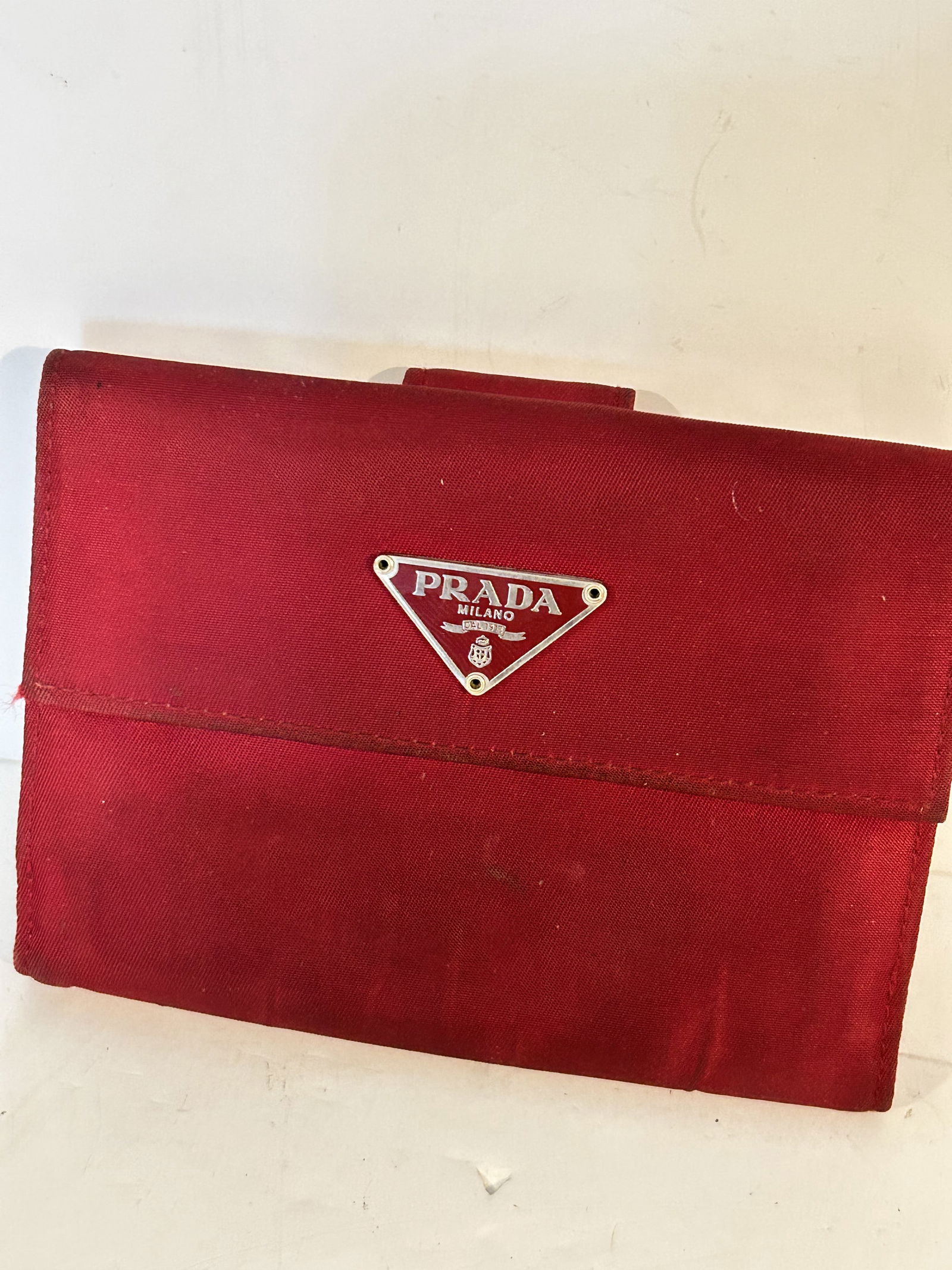 Authentic PRADA Saffiano Leather Compact Wallet Purse Red (1 of 4)