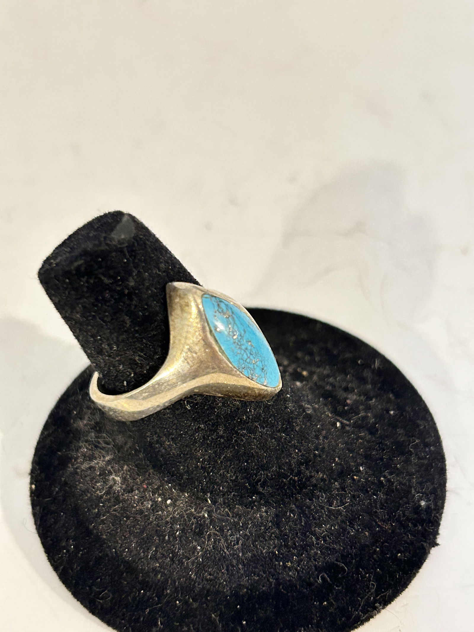 Sterling Silver 925 Mexico Marquise Shaped Turquoise Ring sz 6.5 (1 of 5)