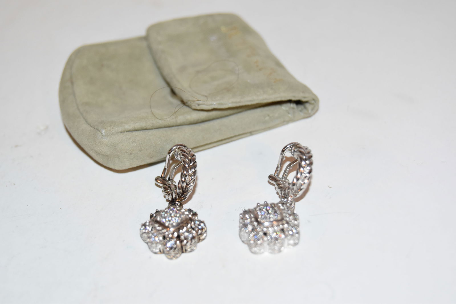 Judith Ripka Earrings Sterling Silver 925 CZ Drop Dangle Charm Earrings Vintage (1 of 6)