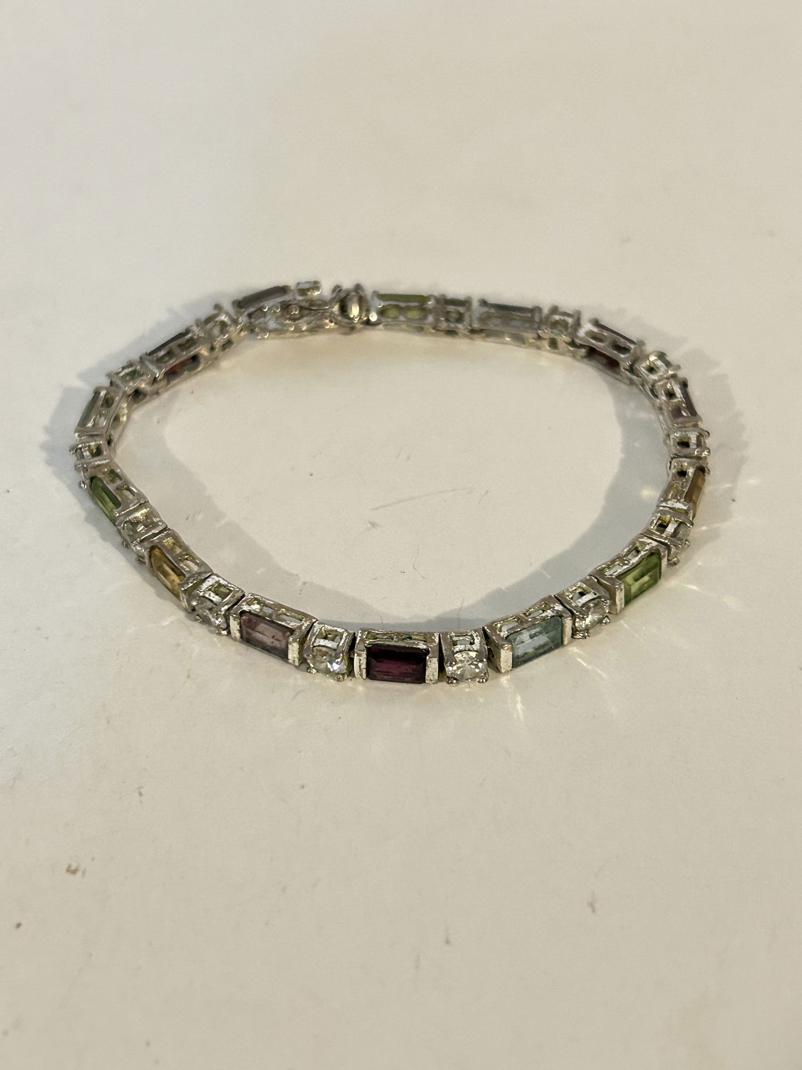 Vintage Sterling Silver multi gemstone Bracelet sz 7" (1 of 4)