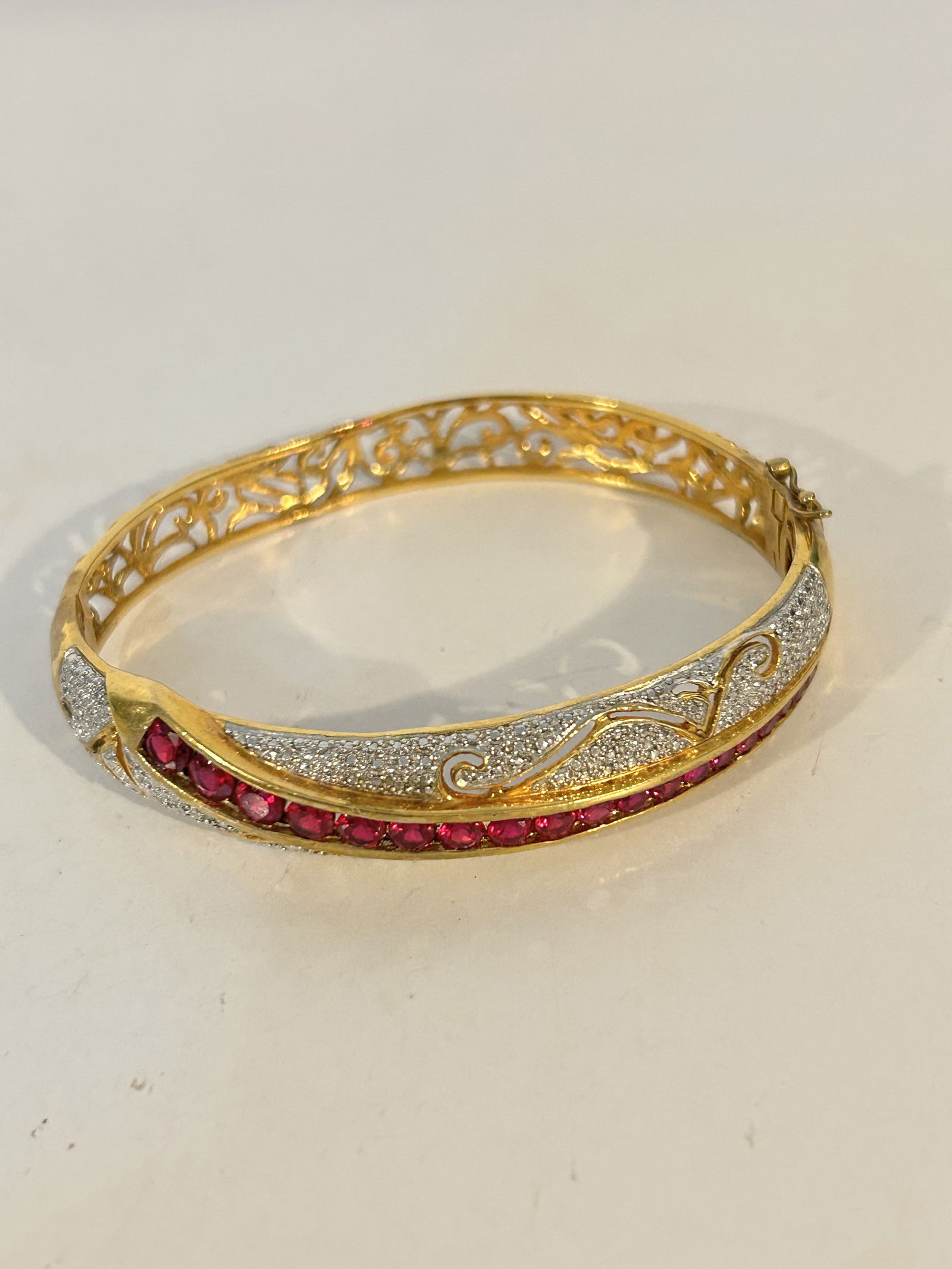 Ross Simons Vintage Gold Tone 925 Sterling Silver Ruby Tennis bracelet hinged sz 8" filigree (1 of 6)