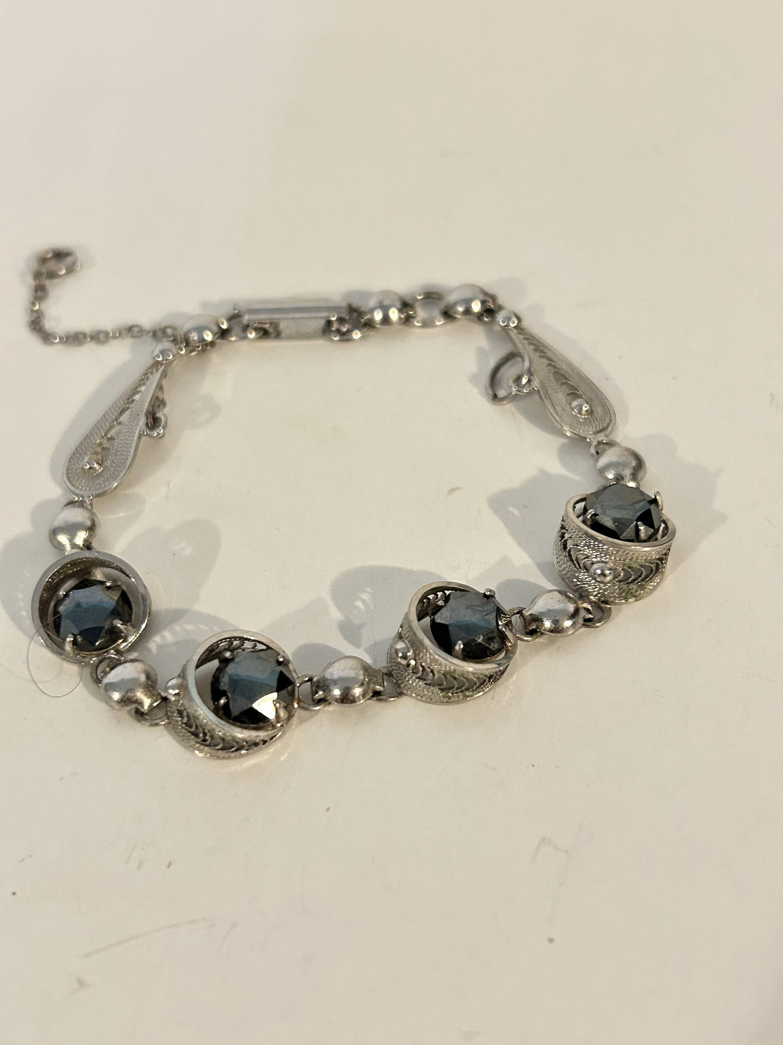 Vintage Sterling Silver filigree black spinel Bracelet sz 6" marked SORR: Vintage Sterling Silver filigree black spinel Bracelet sz 6" marked SORR Please view all photos as they are part of the description and condition of this Item, Feel free to contact me with questions o