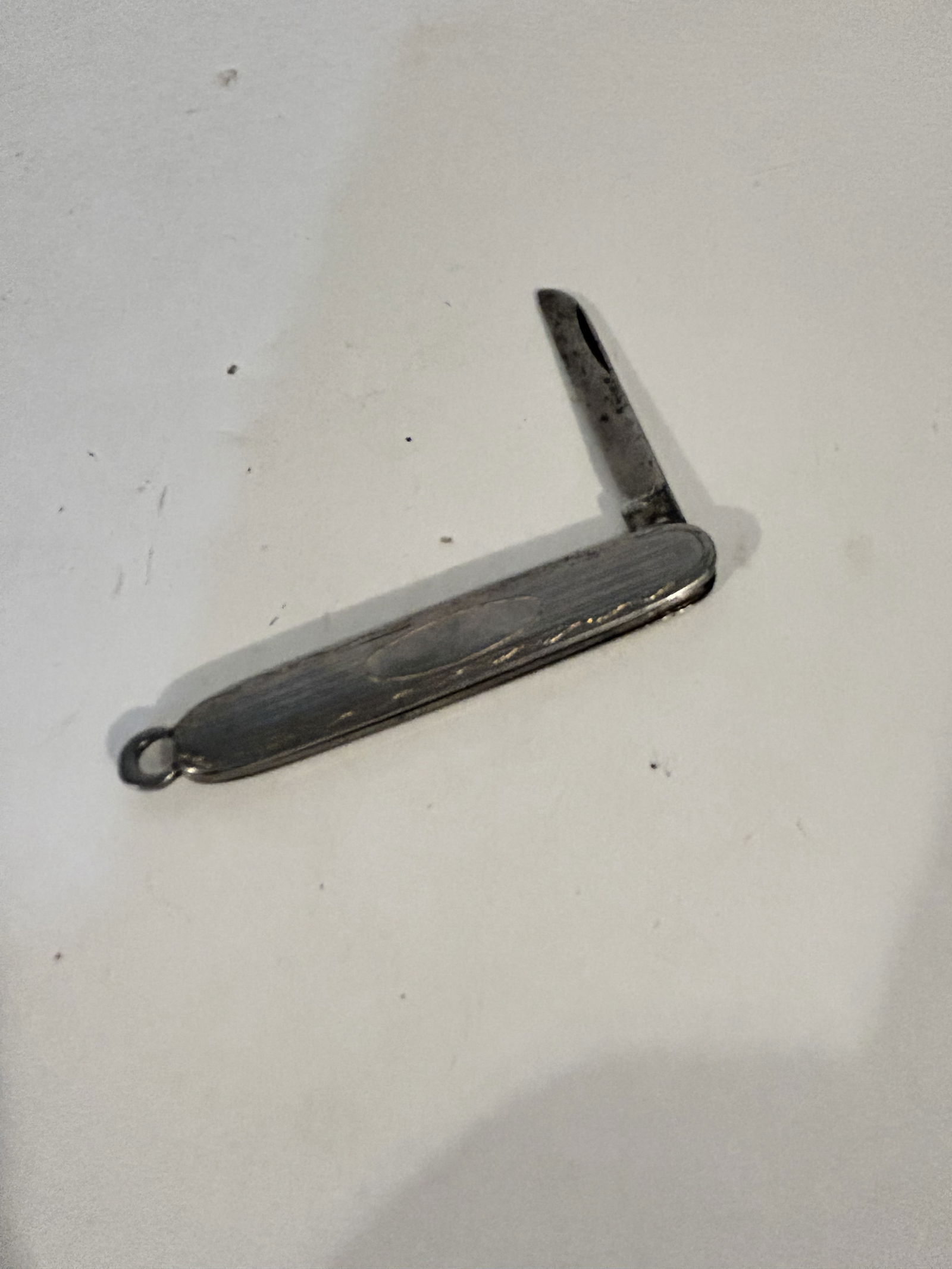 Vintage Fob Knife Stainless Blade Silver Tone Handles USA 2 1/2" open 4 1/4" (1 of 4)