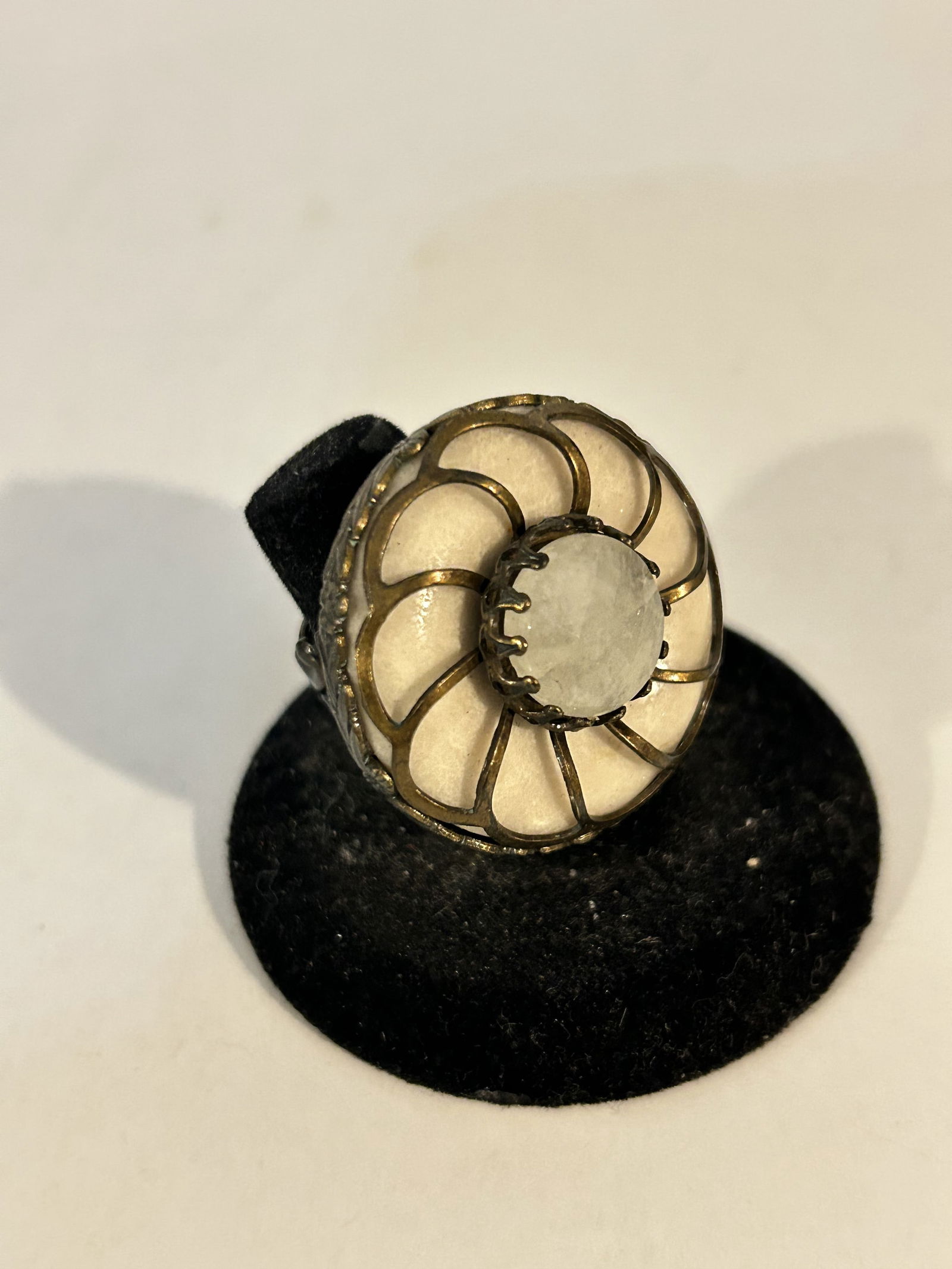 Vintage Ollipop USA Filigree Ring brass white stone adjustable (1 of 5)