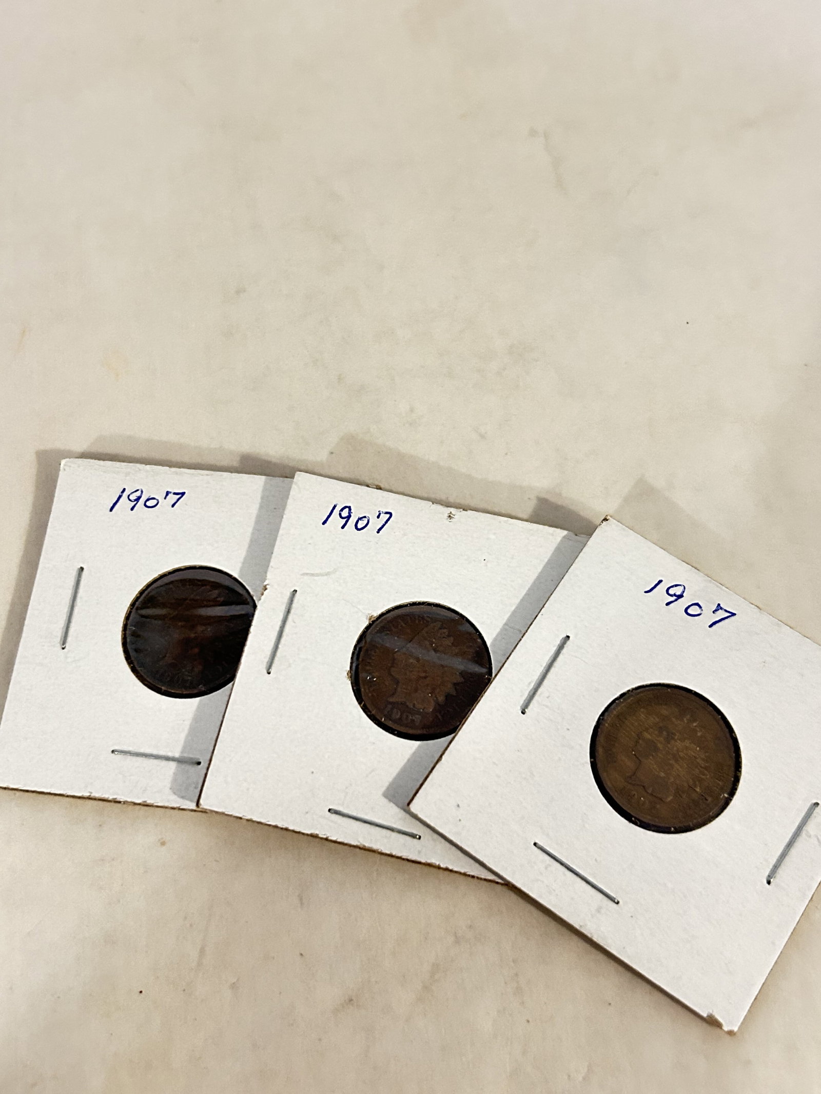 3 Vintage Indian Head 1907 Coins (1 of 4)