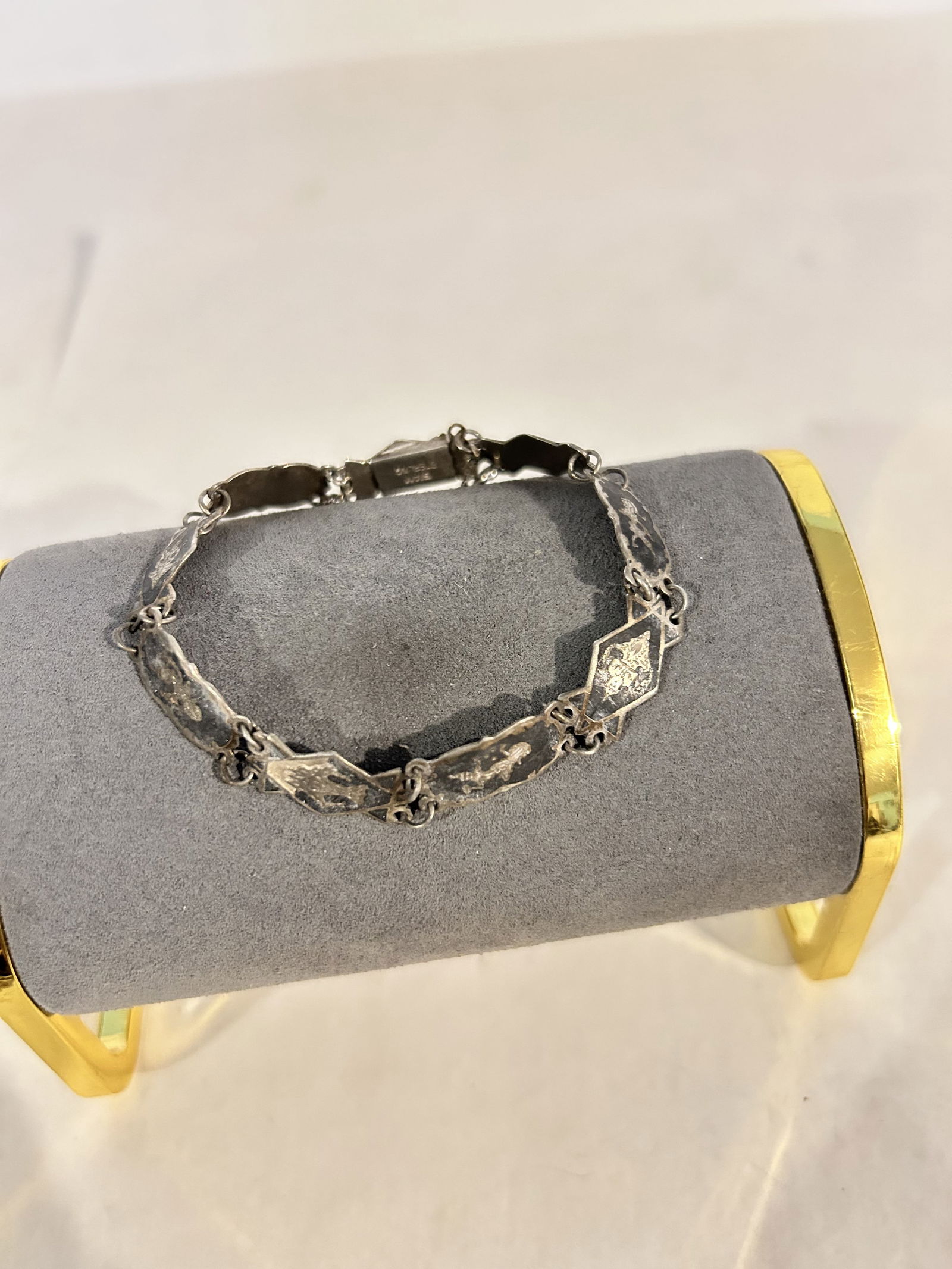 Vintage Siam Sterling Silver Enamel Panel Bracelet 7" (1 of 6)