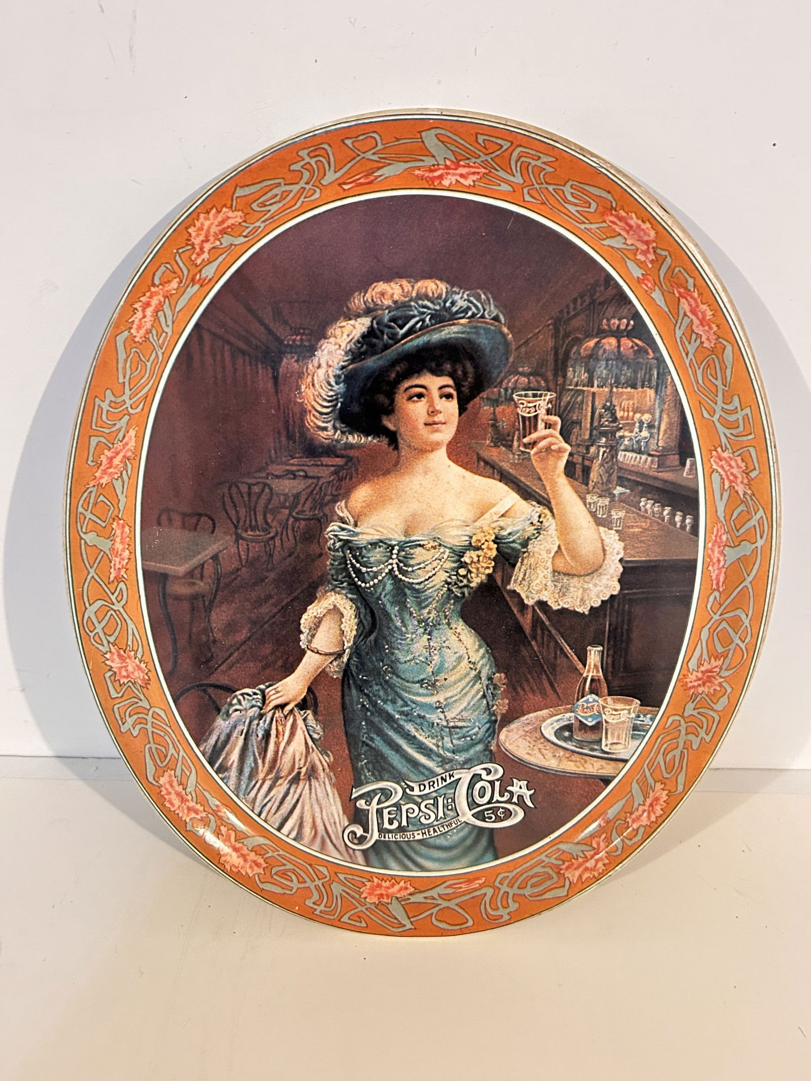 Vintage 1970s PEPSI COLA Victorian Woman Advertising Tin Tray (1 of 4)