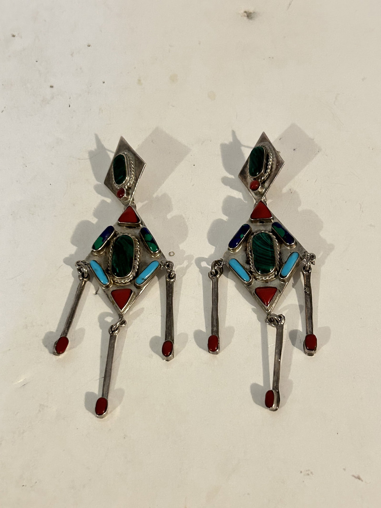 Vtg Sterling Multi Stone Dangle Earrings (1 of 5)