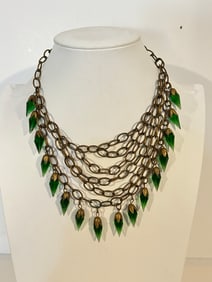 Vintage  1800s green glass Necklace Sz 14"