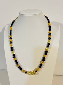 Vintage  beaded glass mustard Necklace Sz 22"