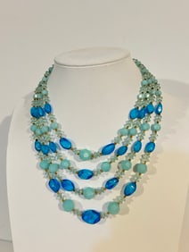 Vintage  western germany blue beaded Necklace Sz 13"
