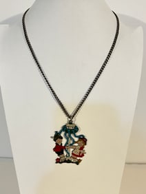 German Kuhn Zinn/Pewter Vintage hand-decorated pewter ornament Necklace Sz 20"