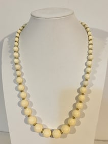 Vintage white & gold beaded Necklace Sz 27"