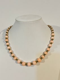 Vintage pink & gold beaded Avon Necklace Sz 17"