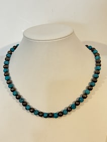 Vintage Sterling Silver beaded Turquoise Necklace sz 18"