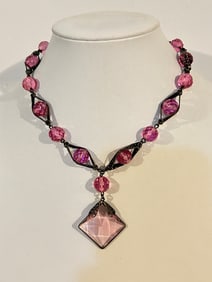 Vintage 1800s glass filigree beaded Necklace Sz 14"