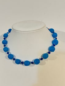 Vintage  beaded Swarovski Crystal blue glass Necklace Sz 16"
