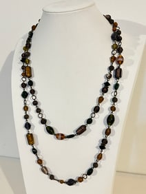 Vintage 1800s beaded glass filigree Necklace Sz 46"