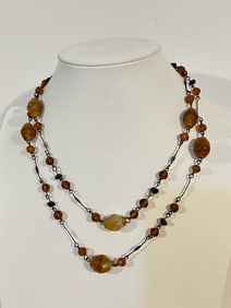 Vintage 1800s beaded glass filigree Necklace Sz 36"