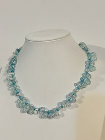 Vintage baby blue glass beaded Necklace Sz 17"
