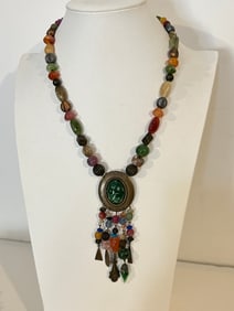 Vintage 1900s beaded pendant Necklace Sz 18"