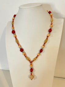 Vintage pink glass beaded Necklace Sz 22"