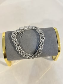925 Sterling Silver Vintage Rhythm Woven Loop Design Link Bracelet sz 7"
