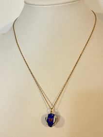 Vintage gold filled Cloisonne pendant Necklace Sz 17"