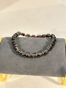 Vintage Sterling Silver 925 Thai ALX Tennis Amethyst Bracelet sz 7"