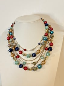 Vintage Japan beaded multi color Necklace Sz 14"