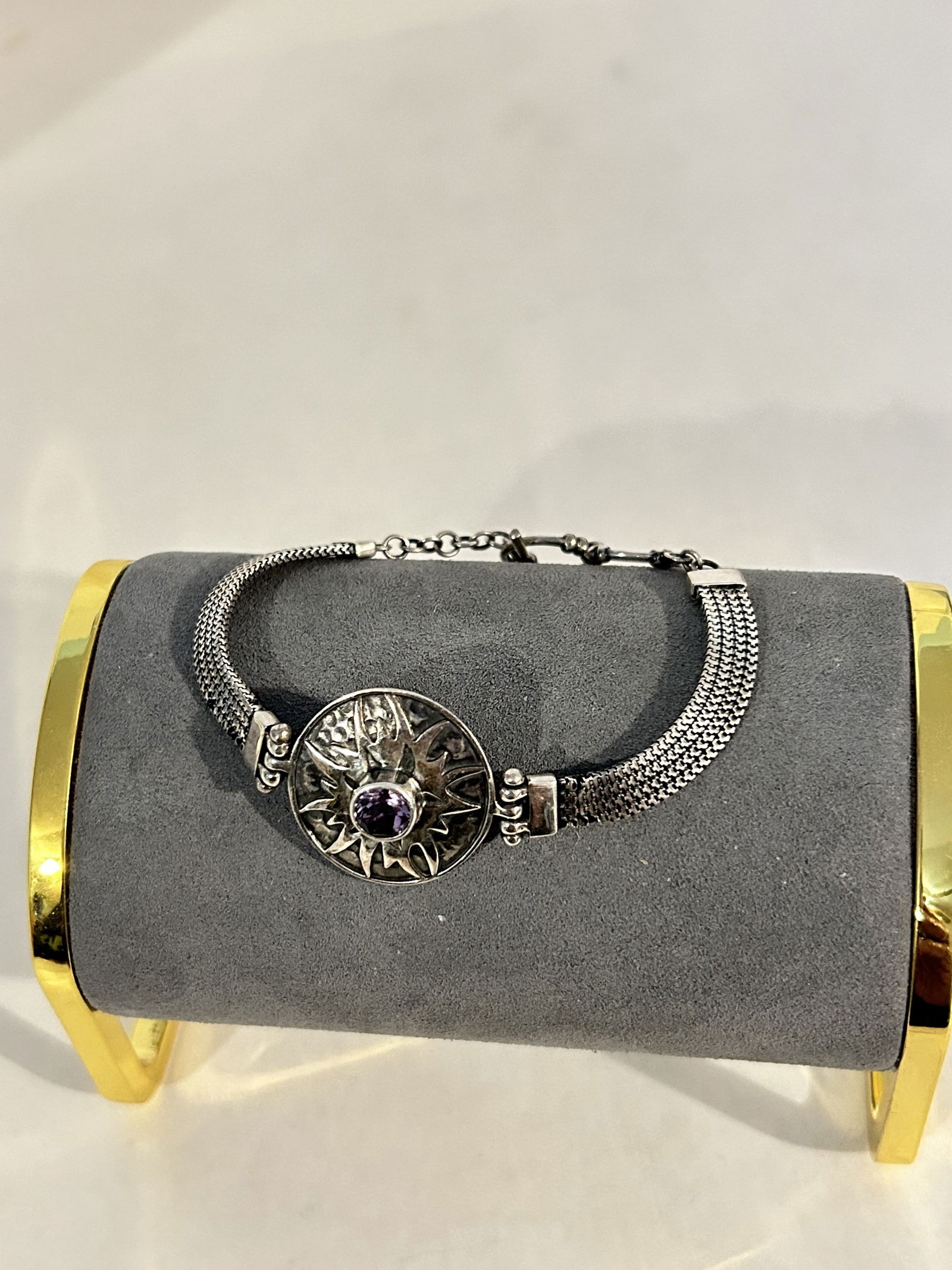 Vintage Sterling Silver Amethyst Bracelet sz 7" (1 of 5)