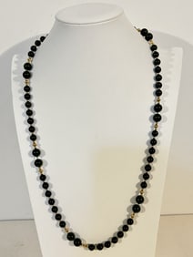 Vintage 14K Gold green tourmaline beaded Necklace sz 30"