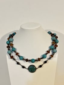 Vintage Elegant Sterling Silver Amethyst Turquoise Murano Necklace sz 46" Nice!!!