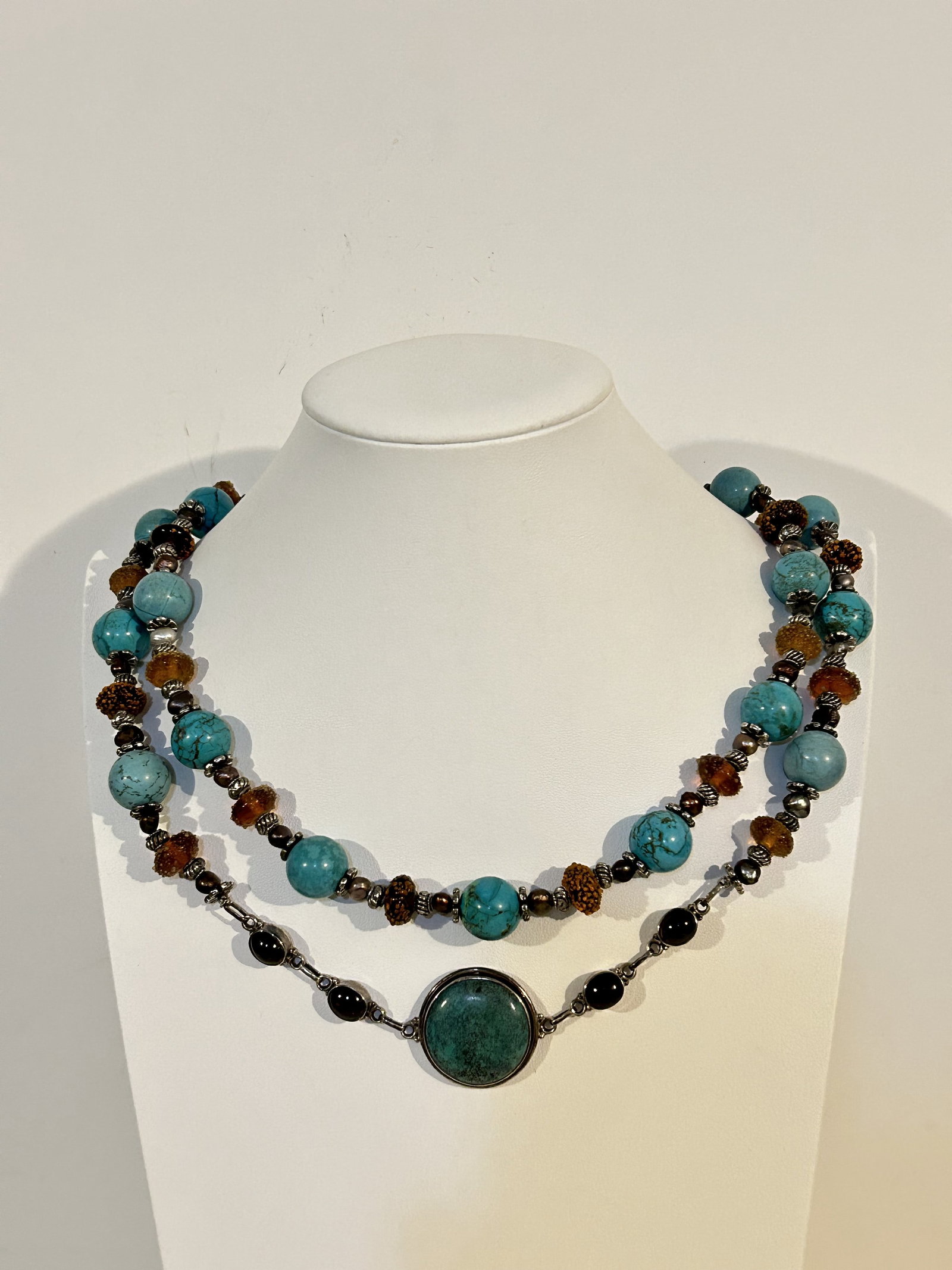 Vintage Elegant Sterling Silver Amethyst Turquoise Murano Necklace sz 46" Nice!!! (1 of 5)