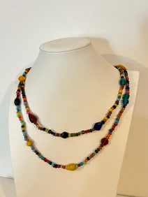 Vintage multi color glass beaded Necklace Sz 44"