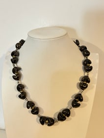 Vintage  beaded Hematite/black Necklace Sz 20"