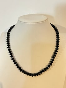 Vintage sterling silver onyx beaded Necklace Sz 18"