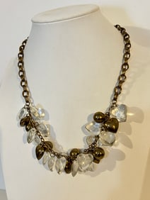 Vintage gold tone heart beaded Necklace Sz 18"