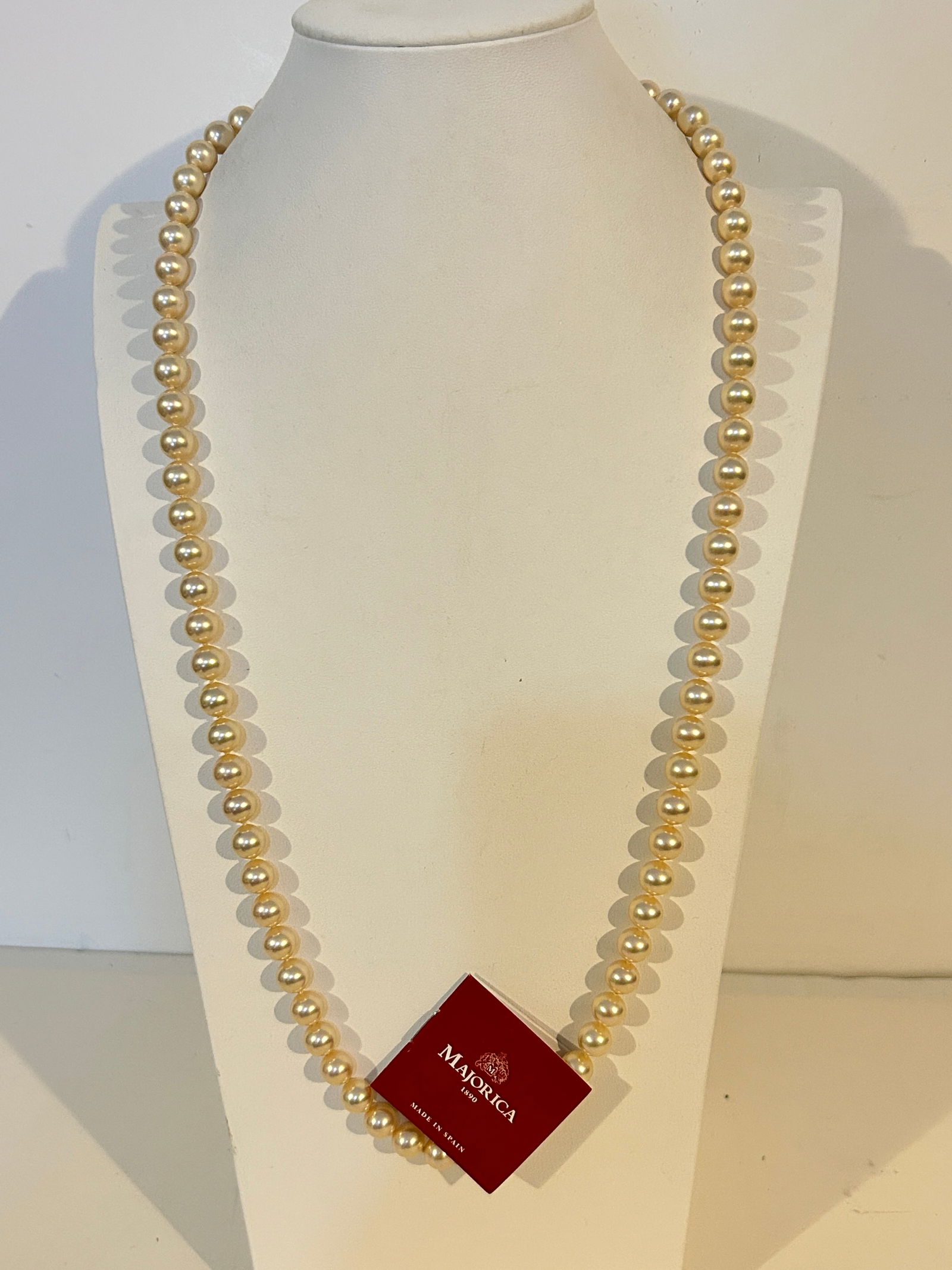 Vtg Majorica Simulated Pearl Necklace W/ 925 Silver Clasp Spain Sz 27" (1 of 6)