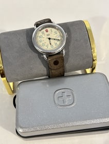 Vintage Victorinox Swiss Army Cavalry Watch Men Silver Tone Date New Battery works great!!! With tin