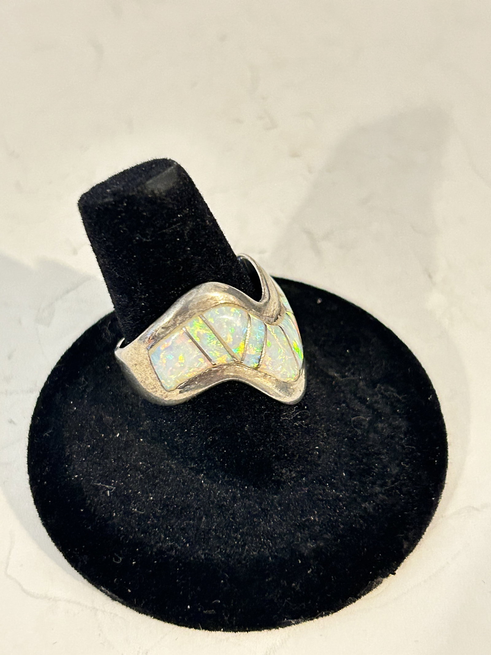 Vintage Sterling Silver Opal Inlay Ring sz 9 (1 of 6)