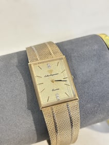 Vintage Jules Jurgensen Diamond Mens Watch Italy Mesh gold tone Band works great!!! Needs bat